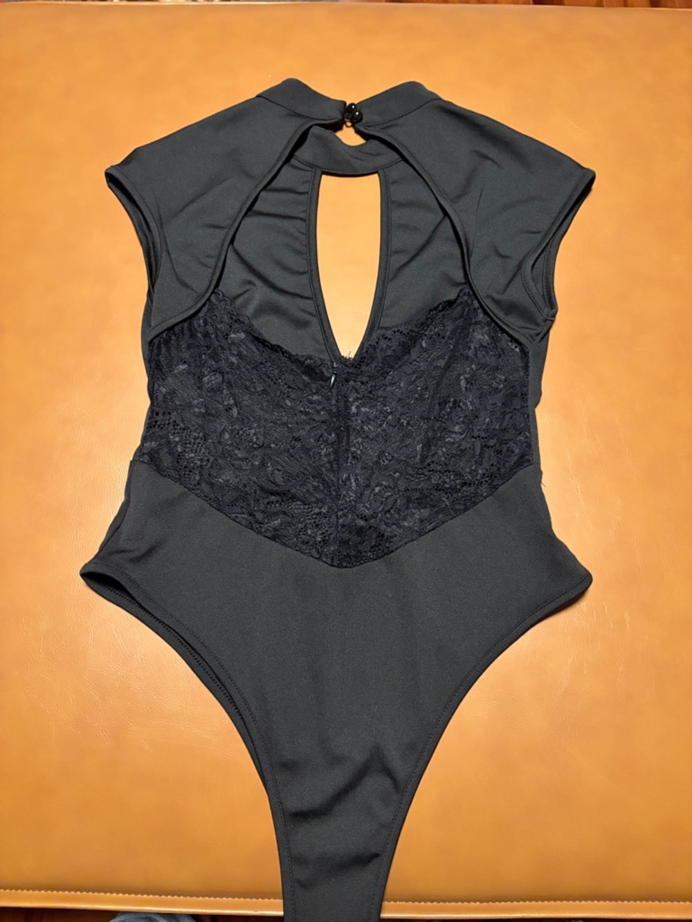 Women's Black Lace-Panel Bodysuit